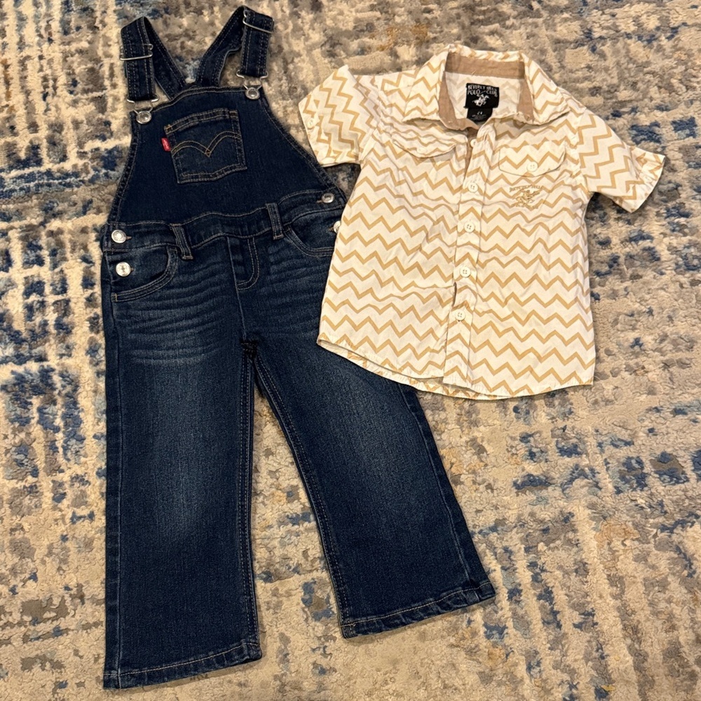 Kids Denim Levi’s Overalls and pollo shirt bundle